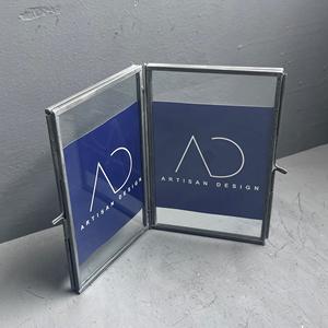 Picture <b>frame</b> Double side table top photo <b>frame</b> book design metal iron and glass with grey finish - Product Image 2