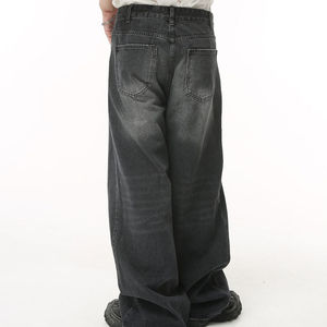 กางเกงยีนส์ขาบานสำหรับผู้ชายกางเกงยีนส์ขาบาน100% ผ้าฝ้ายฟอกสีสีน้ำเงินเข้มไซส์ใหญ่พิเศษ - Product Image 2