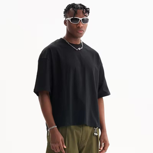 Camiseta corta de gran tamaño con cuello redondo de alta calidad para hombre, ropa informal de algodón pesado personalizada - Product Image 4
