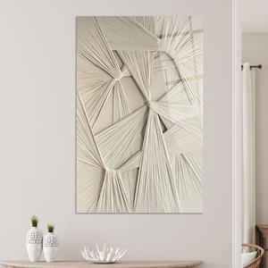 Obra de arte moderna minimalista en lienzo con estampado de cuerdas beige: elegante decoración de pared, arte en vidrio templado - Product Image 1