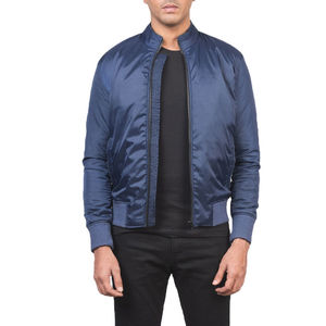 Chaqueta Bomber de satén azul marino para hombre, ligera, brillante, con cremallera frontal, prendas de vestir exteriores, ropa de calle informal, abrigo cortavientos - Product Image 2