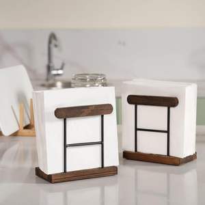 ที่ใส่กระดาษเช็ดปากทำจากไม้พร้อมลวดโลหะสีดำจัดกระดาษทิชชูแบบตั้งตรงสำหรับห้องครัวโต๊ะทานอาหารเย็นเคาน์เตอร์ร้านอาหาร - Product Image 6