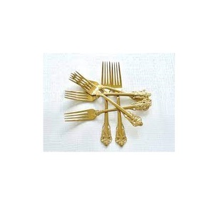 Brass <b>Fork</b> Kitchenware Golden Brass <b>Fork</b> Solid Color Long Handle Western Tableware Gold Brass Cutlery Set - Product Image 6