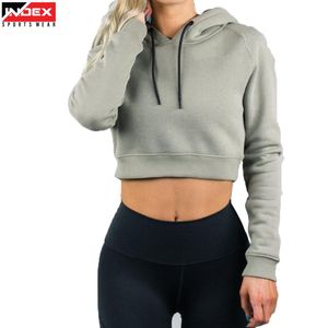 Venta al por mayor de sudaderas con capucha y tops cortos para mujer, sudaderas con capucha con cordón y bolsillo canguro para mujer - Product Image 1