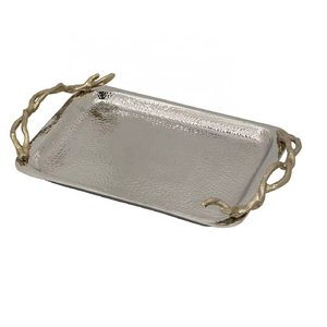 Bandeja rectangular de aluminio para servir con asas, acabado dorado para el hogar y la boda, Bandejas para servir cenas de mesa - Product Image 5