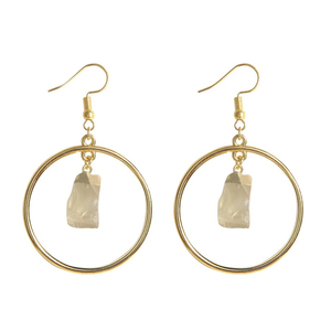 Pendientes de aros de moda con piedras preciosas de cuarzo limón crudo de Plata de Ley 925, joyería para venta al por mayor - Product Image 1