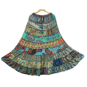 Falda Larga Boho de Chifón de Seda Reciclada para Mujer, Estampado Floral Bohemio, Corte en A, Cintura Elástica, Estilo Hippie, Patchwork - Product Image 4