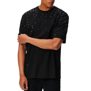 T-shirt à manches courtes pour homme INDEX APPAREL, motif à pois en strass noir, coupe classique, col rond, haut en tricot décontracté - Product Image 4
