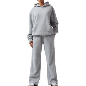 2025 pas cher prix femmes coton survêtement surdimensionné pull à capuche avec hauts longs motif solide plaine Jogging costume pour l'hiver - Product Image 1