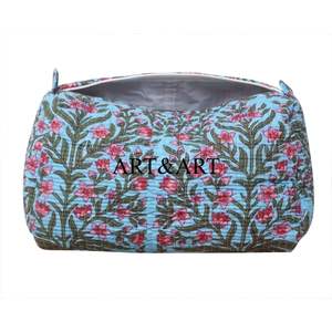 Grande trousse de maquillage écologique matelassée pour ensemble vintage, organiseur de maquillage de voyage, trousse de maquillage pour demoiselle d'honneur, 3 pièces, imprimé à la main, bohème - Product Image 5