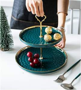 <b>Decorative</b> Metal Silver 3 Tiered & 2 tier Metal <b>Tray</b> Stand with Handle <b>for</b> Kitchen Dining Room Bathroom - Product Image 3