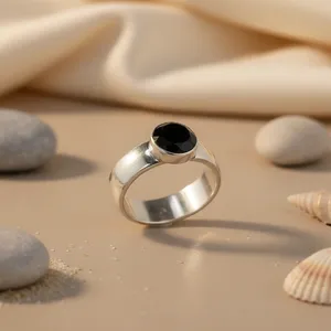 Art Palace <b>Women's</b> Silver Onyx <b>Ring</b> with <b>Black</b> Gemstone Fashionable <b>Ring</b> Design - Product Image 1