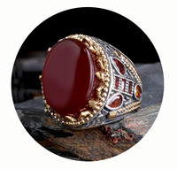 Bague de mariage turque vintage pour homme, luxe, argent sterling 925 avec pierre naturelle noire, bijoux en gros de Turquie