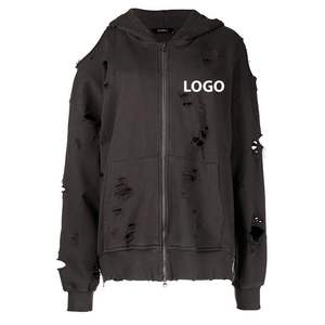 Sudadera con Capucha Personalizada con Logotipo, Estilo Urbano para Hombre, Vintage, Desgastada, con Agujeros, Lavado Ácido, Oversize, de Felpa, 100% Algodón Tejido, OEM - Product Image 4