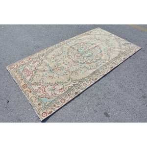 Vintage 4 X 7,9ft Beige Bleu Turc Laine Tapis Classique Grande Surface Rectangle Patchwork Abstrait Couloir Motif pour Chambre Adolescent - Product Image 3