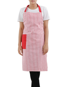 Delantal de cocina sin mangas teñido en hilo de algodón 100% con logotipo personalizado raya roja para uso doméstico o comercial, para hoteles y restaurantes - Product Image 3