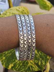 Floral Sterling Silver Bangle <b>Bracelet</b> | Vintage-<b>Inspired</b> Flower Pattern Cuff | Handmade Boho Bangle | - Product Image 3