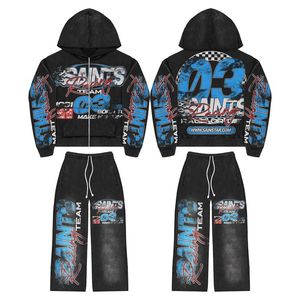 Premium Quality Streetwear Sun Faded Acid Washed Oversized High Quality Unisex Tracksuit With Customized Screen Pritned Logo - Product Image 4