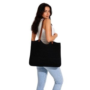 Bolso de Hombro Tejido para Mujer con Correa de Cuero, Bolso Tote Casual Elegante, Bolso de Ganchillo a la Moda, Bolso Tejido para Uso Diario - Product Image 1