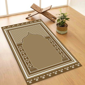 Alfombra de Oración Islámica Marrón: Alfombra de Adoración Espiritual Antideslizante, Alfombra Delgada No Tejida - Product Image 1