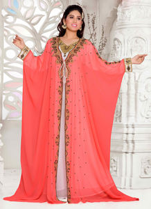Peach embroidered georgette islamic <b>kaftan</b> - Product Image 2