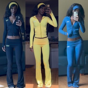 Crop Top Chaquetas para mujer Chándal de invierno para mujer Sudadera de manga larga con cremallera Conjuntos de dos piezas Loungewear para mujer - Product Image 5