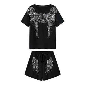 ชุดเซ็ตเสื้อยืดกางเกงขาสั้นโอเวอร์ไซส์สำหรับผู้ชาย สกรีนโลโก้ได้ ระบายอากาศดี เหมาะสำหรับฤดูร้อน ประดับด้วยคริสตัล ชุดลำลอง - Product Image 5