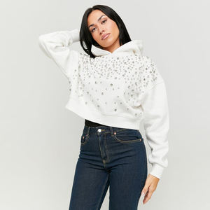 Sudadera Extra Grande con Pedrería para Mujer, Sudadera de Forro Polar de Algodón, Suave, Cálida, Transpirable, Estilo Urbano, Vintage, Lavado Ácido - Product Image 1