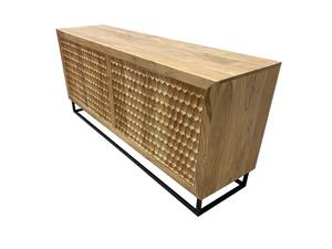 Buffet en bois massif fabriqué à la main SIMETRIC Armoire de rangement moderne ethnique Buffet en bois d'acacia pour salon salle à manger - Product Image 4