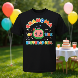 เสื้อยืดโปรโมชั่นลายครอบครัวเมลอนสำหรับคุณยายของเด็กหญิงวันเกิด - Product Image 3