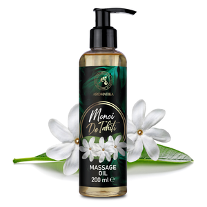AROMATIKA Huile de massage cosmétique Monoi de Tahiti 200ml Huile naturelle exotique à la fleur de Tiaré Soin relaxant du corps Flacon pompe - Product Image 1