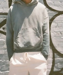 Vente en gros Sweat à capuche homme lourd couleur unie personnalisé Sweat à capuche fermeture éclair délavé à l'acide vintage à épaules tombantes de haute qualité - Product Image 5