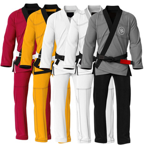 Kimono de Jiu-Jitsu Bicolore Gris et Noir 450 GSM en Tissu Perlé 100% Coton Léger avec Logo Personnalisé et Pantalon Ripstop Professionnel - Product Image 1
