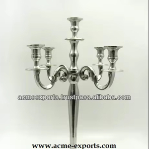 Elegante candelabro plateado de 5 brazos, centro de mesa clásico para bodas, fiestas y decoración del hogar - Product Image 1