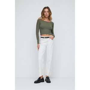 Blusa Casual de Manga Corta con Cuello Redondo, Tela de Sarga Caqui de Poliéster, Logotipo Frontal, Estilo Liso, Corte Regular - Product Image 3