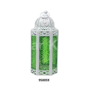 Antique Metal & Blue <b>Glass</b> Tealight Lantern for Home Decoration - Product Image 3