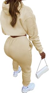 Femmes Sexy 3 pièces toile survêtement à manches longues pull haut court à capuche débardeur cordon pantalon avec bouton décoration - Product Image 2