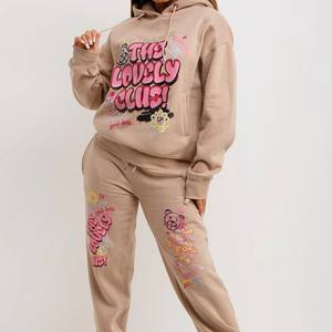 Ensemble sweat à capuche et jogger pour femmes survêtement sérigraphié personnalisé grande taille tissu d'hiver polaire en poly mélangé respirant pour femmes - Product Image 3