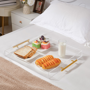 Plateau transparent en acrylique Plateau rectangulaire transparent personnalisé pour aliments Plateau décoratif en verre pour jus de fruits - Product Image 4