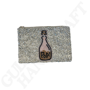 Mini pochette élégante et élégante fabriquée à la main en perles de champagne porte-monnaie accessoire en tissu de coton pour les fêtes et les occasions spéciales - Product Image 1