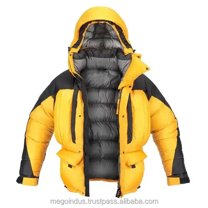 Benutzer definiertes Logo Schwarz Winter Puff Oberbekleidung Gute Leistung Hochwertige Gänse daunen jacke Wasserdicht Fill Power Expedition Do.