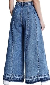 กางเกงยีนส์ขาบานสำหรับผู้หญิง, กางเกงยีนส์ทรงหลวมเอวสูง/แนวสตรีท Y2K ระบายอากาศสไตล์ลำลองมาใหม่ - Product Image 2