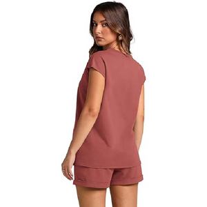 Ensemble décontracté d'été 2 pièces personnalisé pour femme : hauts à manches courtes et shorts à taille élastique avec poches, 100 % coton, séchage rapide - Product Image 6