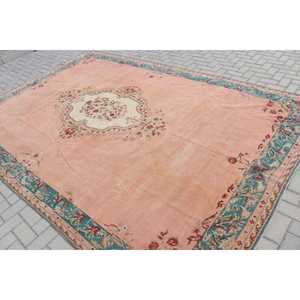 Tapis turc surdimensionné 7,9x11,8 pieds, tapis en laine à carreaux vintage rouge et bleu - Product Image 4