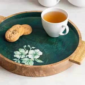 Bandeja para servir desayuno de madera Natural de tamaño personalizado ecológica hecha a mano con diseño impreso esmaltado para uso doméstico - Product Image 2