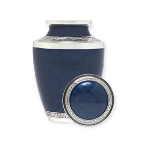 Urna Funeraria Azul Marino Texturizada con Bandas Plateadas y Tapa Segura para Cenizas de Adultos - Product Image 1