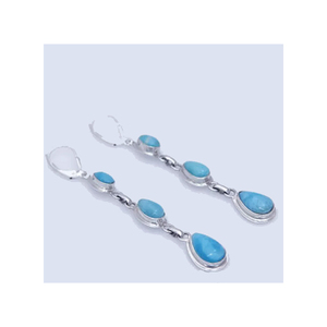Boucles d'oreilles en argent avec pierres précieuses en Larimar naturel Boucles d'oreilles en argent sterling 925 faites à la main pour femmes Boucles d'oreilles en argent avec pierre Larimar - Product Image 3