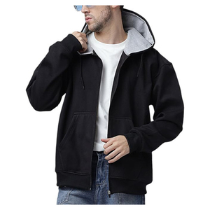 Sweats à capuche surdimensionnés personnalisés à fermeture éclair intégrale, couleur unie, poids lourd, 100% coton, poches, sweats à capuche pour hommes de haute qualité, mode masculine - Product Image 4