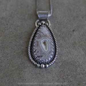 Collar de Ágata Crazy Lace con Colgante de Engranaje, Chapado en Rodio, Joyería Hecha a Mano, Simple y Elegante, Collar de Piedra Natural Única para Mujer - Product Image 2