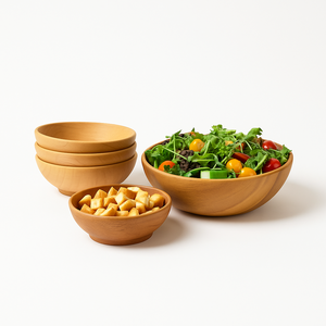 Cuenco de madera con revestimiento de esmalte para ensaladas de frutas con utensilios, accesorio de vajilla de madera natural duradero y elegante - Product Image 5